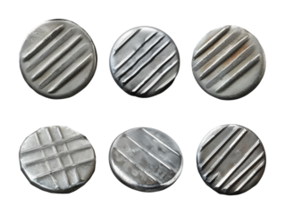 Set of metal nail heads isolated on transparent background