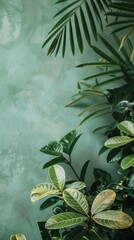 Aesthetic green leaves background, copyspace