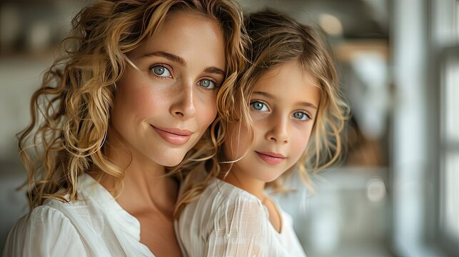 Radiant Mother and Daughter Duo with Matching Blue Eyes