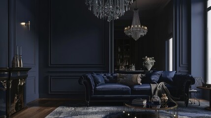 modern interior living room interior with sofa navy color
