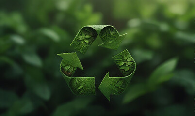 Recycle sign and recycling outline on yellow backgroud as wallpaper. Symbol of recycle green concept