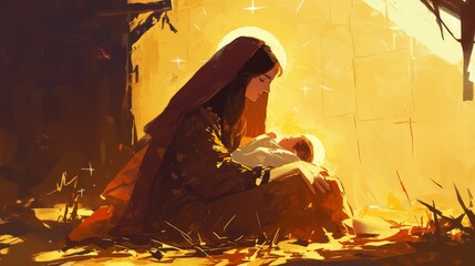 Jesus baby born illustration