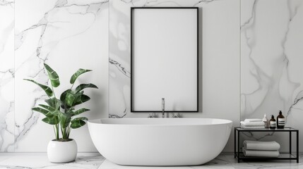 Minimalist modern bathroom with a blank photo frame mockup for design