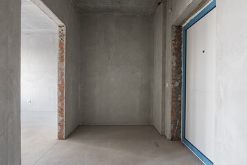 interior of the apartment without decoration in gray colors. rough finish
