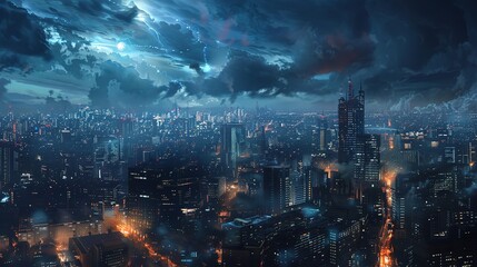 Night city landscape wallpaper