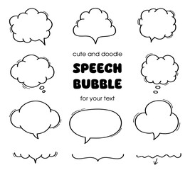Hand drawn simple speech bubble frame set stylish handwritten speech bubble freehand decoration.