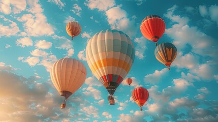 A cluster of colorful hot air balloons ascending into the sky, symbolizing adventure and possibility.
