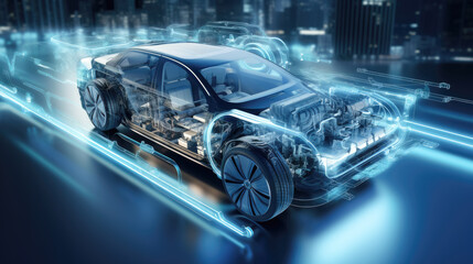 Hydrogen fuel cell vehicle illustrated in operation