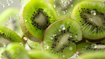 Green Kiwi Pieces Hovering on White - Dynamic Kiwi Fruit Suspension in High Resolution