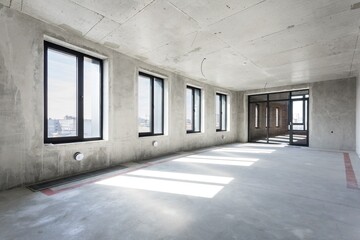 interior of the apartment without decoration in gray colors. rough finish