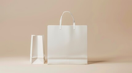 A mock-up of a blank craft package, featuring a white paper shopping bag with handles against a neutral background. - Powered by Adobe