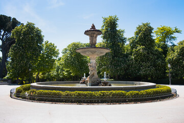 A fountain in Buen Retiro park. Madrid. Spain. 