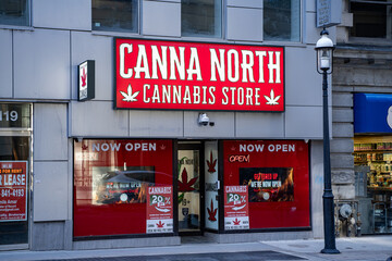 Naklejka premium Canna North Cannabis Store in downtown Toronto. Toronto, Canada - April 30, 2024.