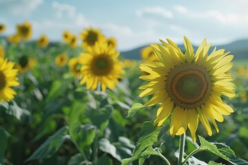 Vibrant sunflowers reaching for the sun in a vast field, signaling the arrival of the harvest season.