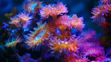 Vivid depiction of a sea of flowers and living coral submerged under the deep