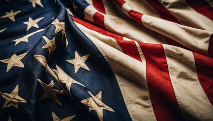 Old American flag background for Memorial or Veterans Day, 4th of July, Independence day,