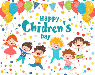  Illustration Featuring Happy Children Enjoying Fun and Togetherness, Promoting Education and Friendship in a Colourful and Joyful Event. Global Celebration of Children's Day.