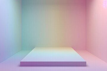 Empty Room with Pastel Rainbow Walls and White Podium