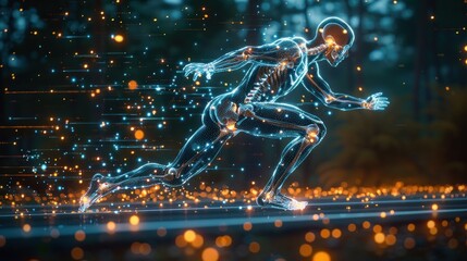 orthopedic technology or bone medical treatment with running man graphic concept