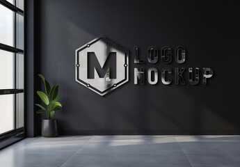 Logo Mockup On Modern Black Interior. Generative Ai