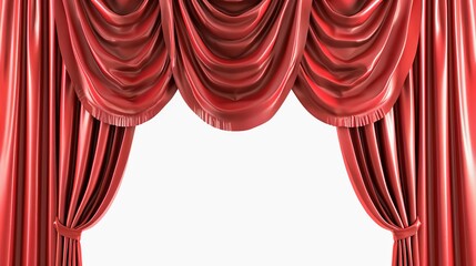 Presenting a red theater curtain against a white background, symbolizing the beginning or end of a theatrical performance, depicted in a vector illustration.