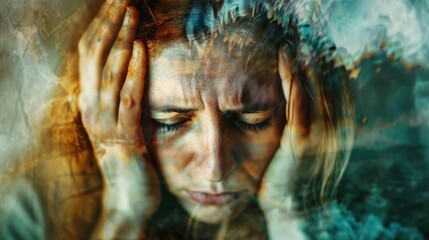 A woman anxiety, Abstract woman face of depression, Abstract desperate woman
