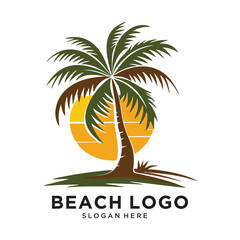 Obraz premium beach sunset logo design vector illustration