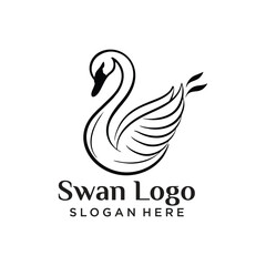 swan line art logo design vector illustration