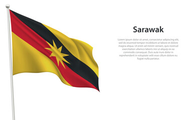 Isolated waving flag of Sarawak is a state Malaysia