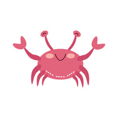 Cute funny crab character, sea animal. Vector cartoon illustration for stickers, children's books, products, room decoration.