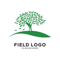 Obraz premium field green tree logo design vector illustration