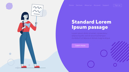 Obraz premium Woman holding megaphone. Protest activist showing placard flat vector illustration. Conflict, movement, campaign concept for banner, website design or landing web page