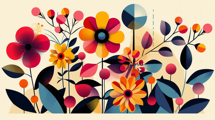 A contemporary clip art of an abstract floral design, with geometric shapes and vibrant hues.