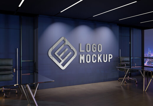 Logo Mockup On Dark Office Wall