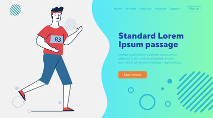 Young man running. Cartoon character wearing fitness apparel, jogging flat vector illustration. Morning, outdoor workout, active lifestyle concept for banner, website design or landing web page