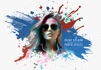 Paint Splash Portrait Photo Effect Mockup. Generative Ai - obrazy, fototapety, plakaty