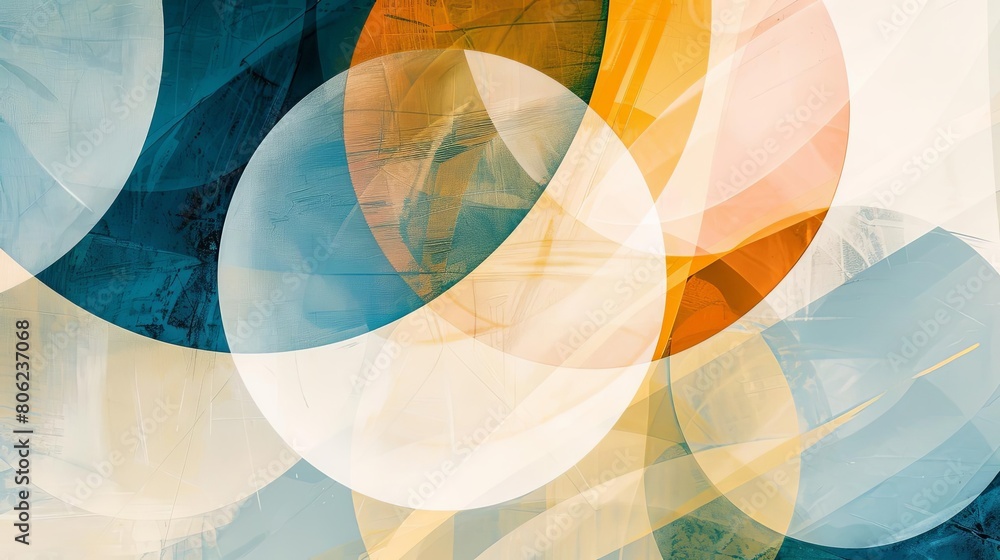 Poster minimalist composition with overlapping transparent circles on a isolated background