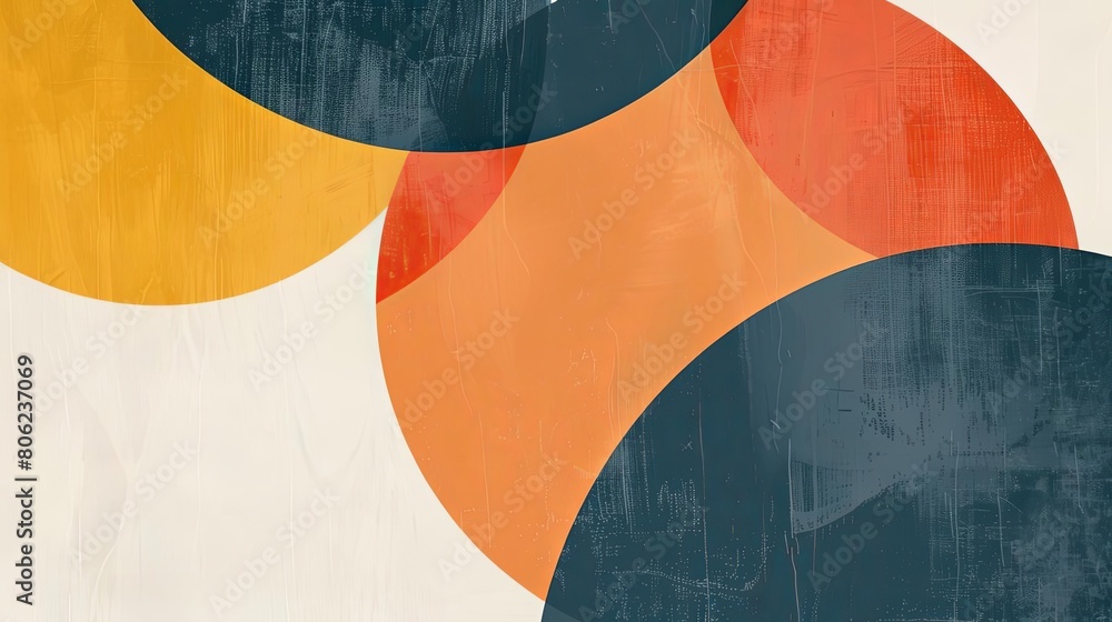 Poster minimalist composition with overlapping geometric forms in the form of circles