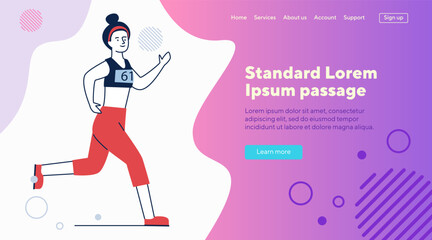 Young woman running. Cartoon character wearing fitness apparel, jogging flat vector illustration. Morning, outdoor workout, active lifestyle concept for banner, website design or landing web page