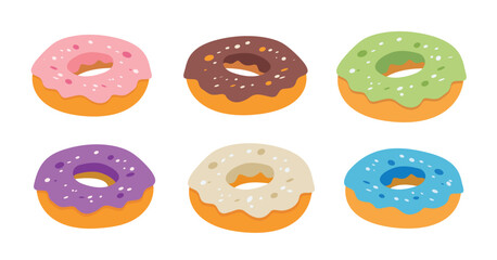 Donuts vector set, collection of donut image, dougnuts flat design icon illustration
