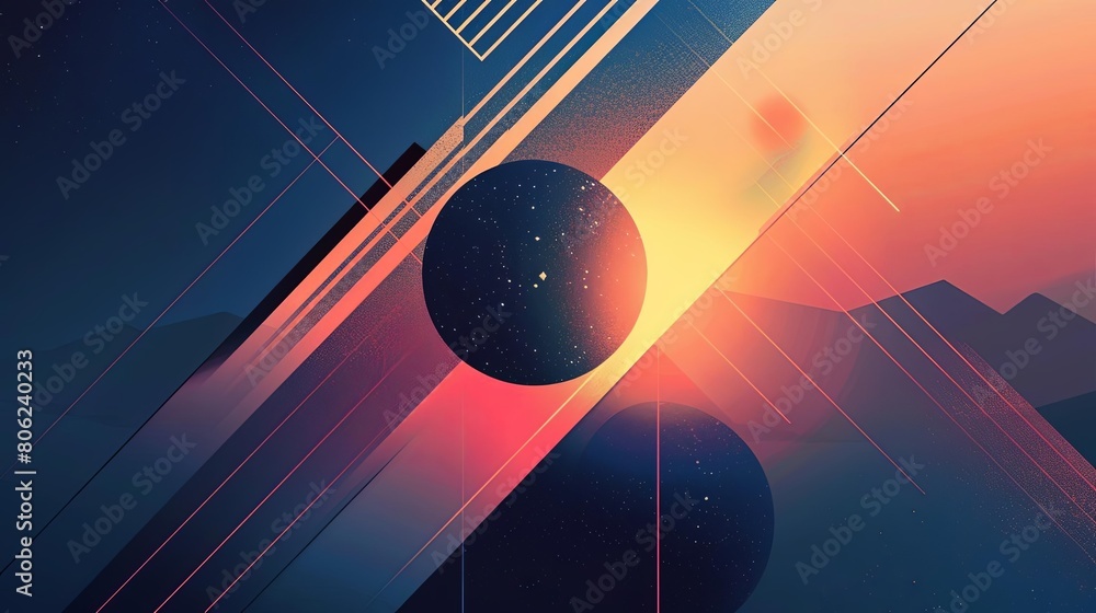 Poster minimalist composition with geometric patterns and interstellar hues