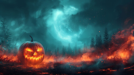 Naklejka premium halloween pumpkin in the night