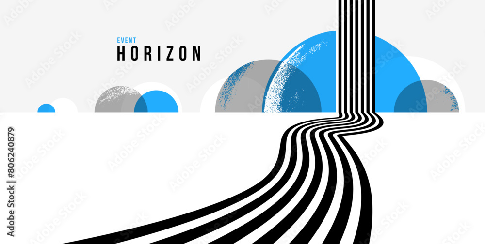 Aufkleber 3d black and white lines in perspective with blue elements abstract vector background, linear perspe