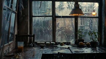 Fototapeta na wymiar rainy window
