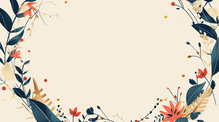 Obraz premium A modern clip art of a floral wreath, with minimalist leaves and abstract blooms.