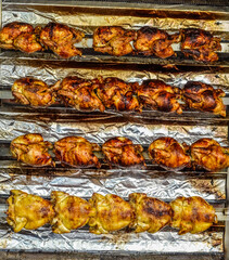 Griled chickens at the market in France