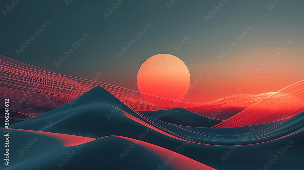 Poster minimalist composition with intersecting lines and celestial shades, featuring a white vase with a s