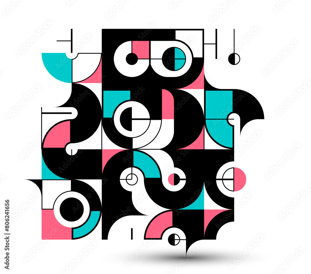 Poster bauhaus style abstract geometric vector background with circles triangles and lines, geometrical abs