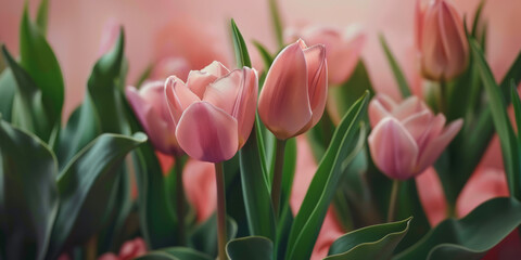 A bunch of pink flowers with green leaves