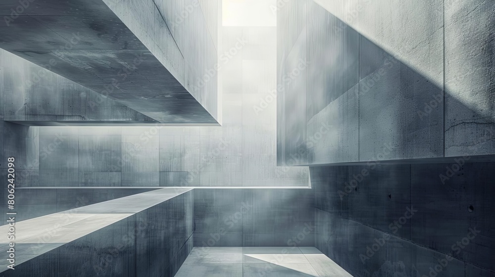 Poster minimalist composition with intersecting lines and ethereal shades of gray and white